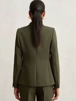 Reiss Green Priya Twill Double-Breasted Blazer