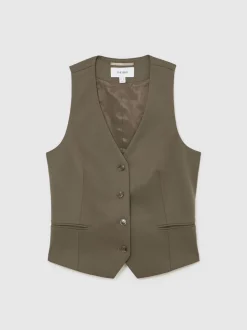 Reiss Green Solene Wool-Blend Tailored Waistcoat