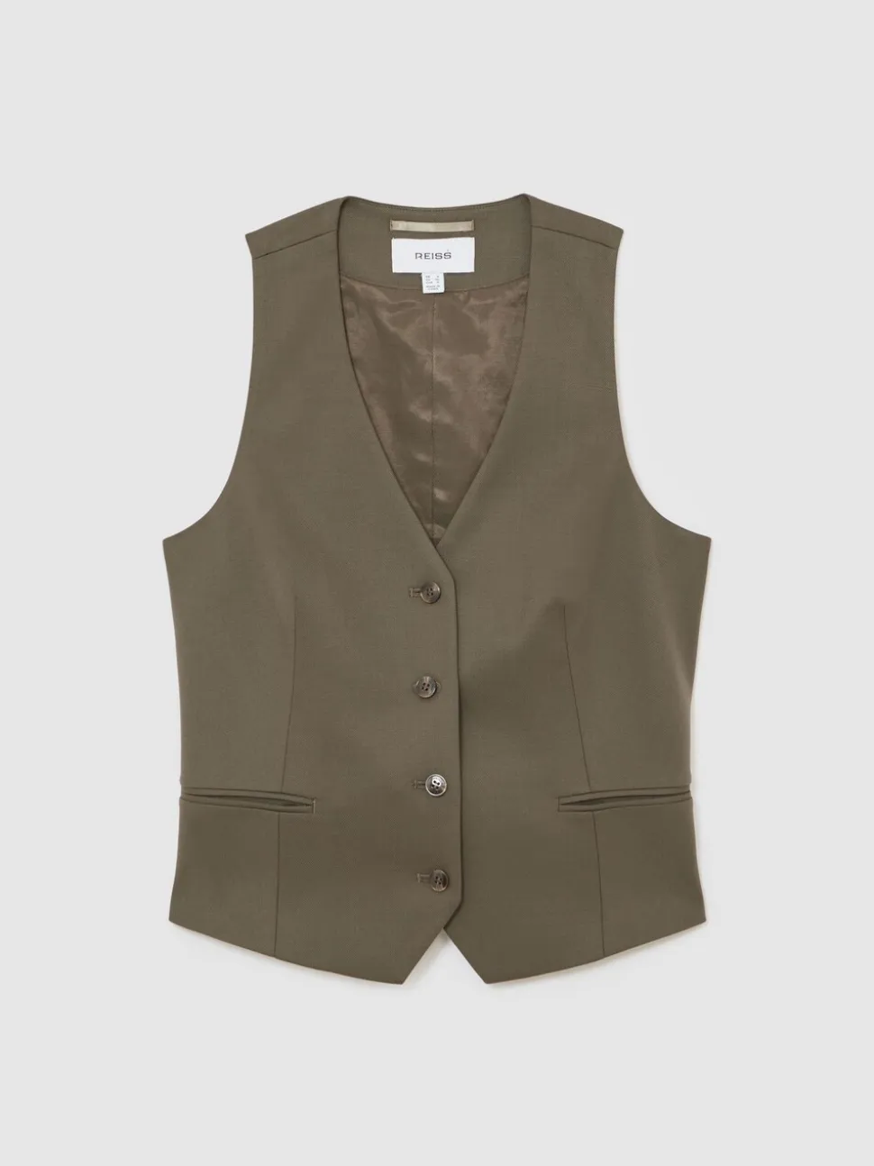 Reiss Green Solene Wool-Blend Tailored Waistcoat