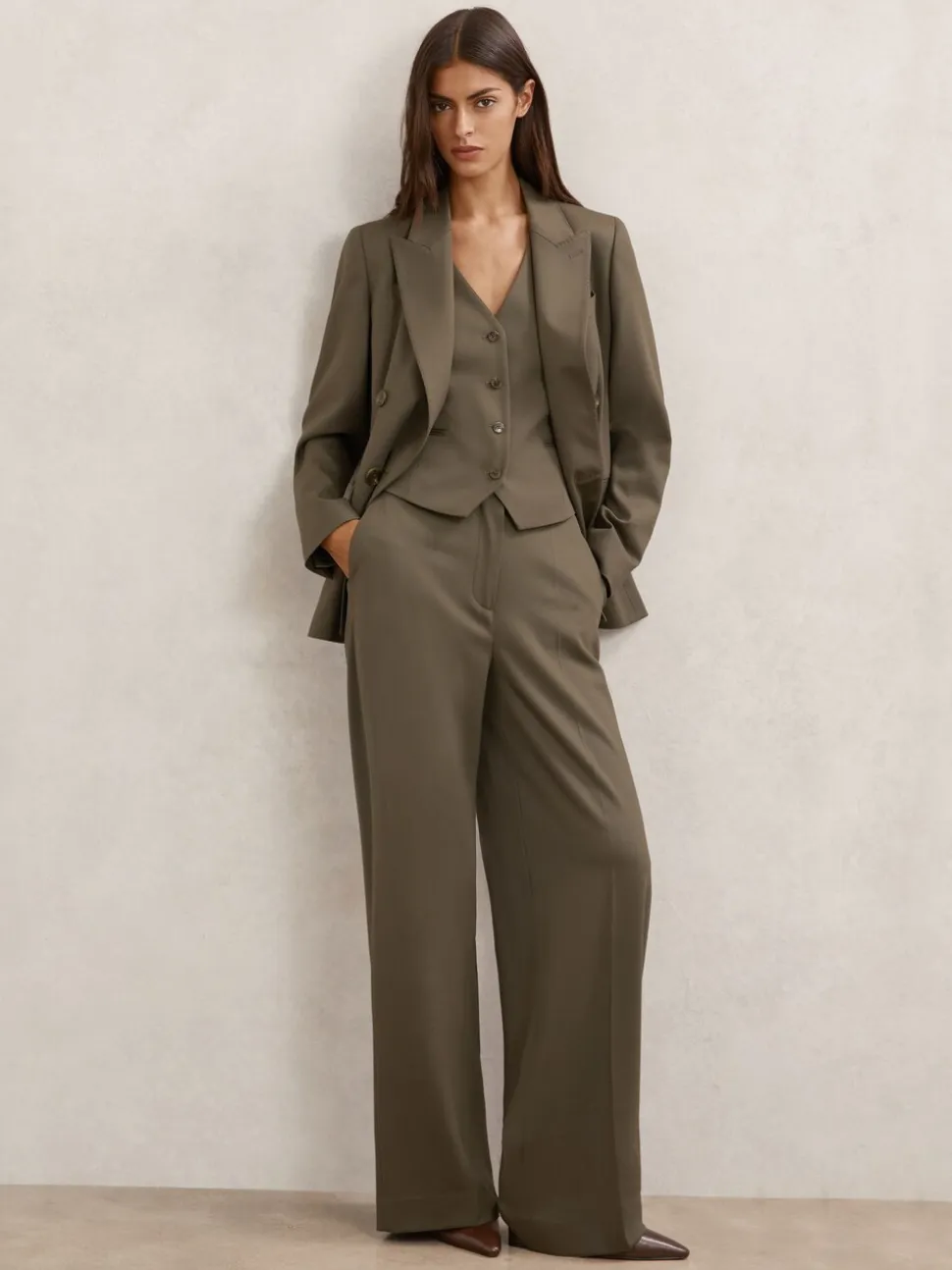 Reiss Green Solene Wool-Blend Tailored Waistcoat