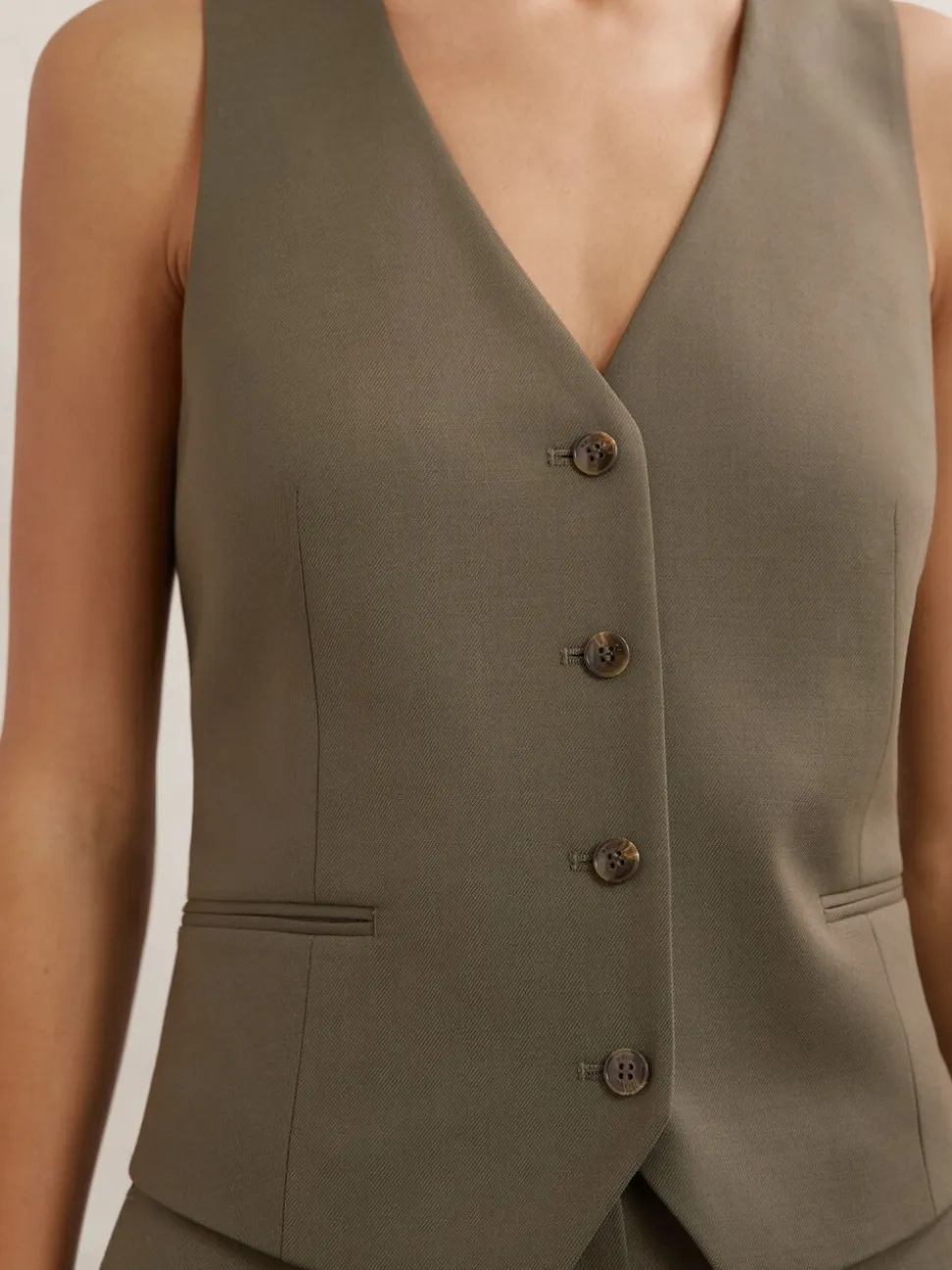 Reiss Green Solene Wool-Blend Tailored Waistcoat