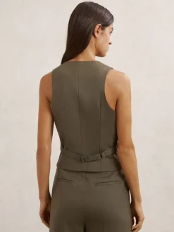 Reiss Green Solene Wool-Blend Tailored Waistcoat