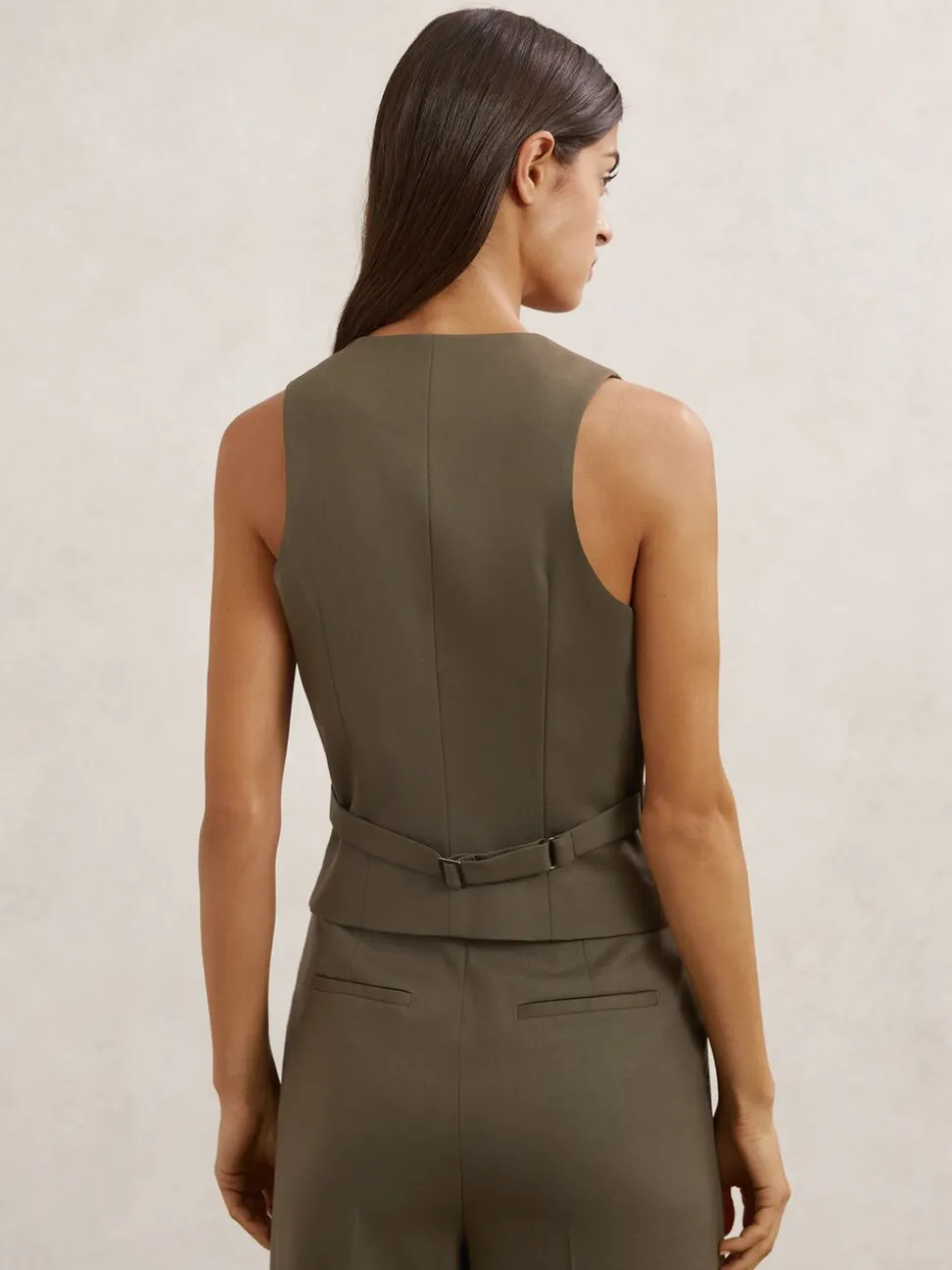 Reiss Green Solene Wool-Blend Tailored Waistcoat