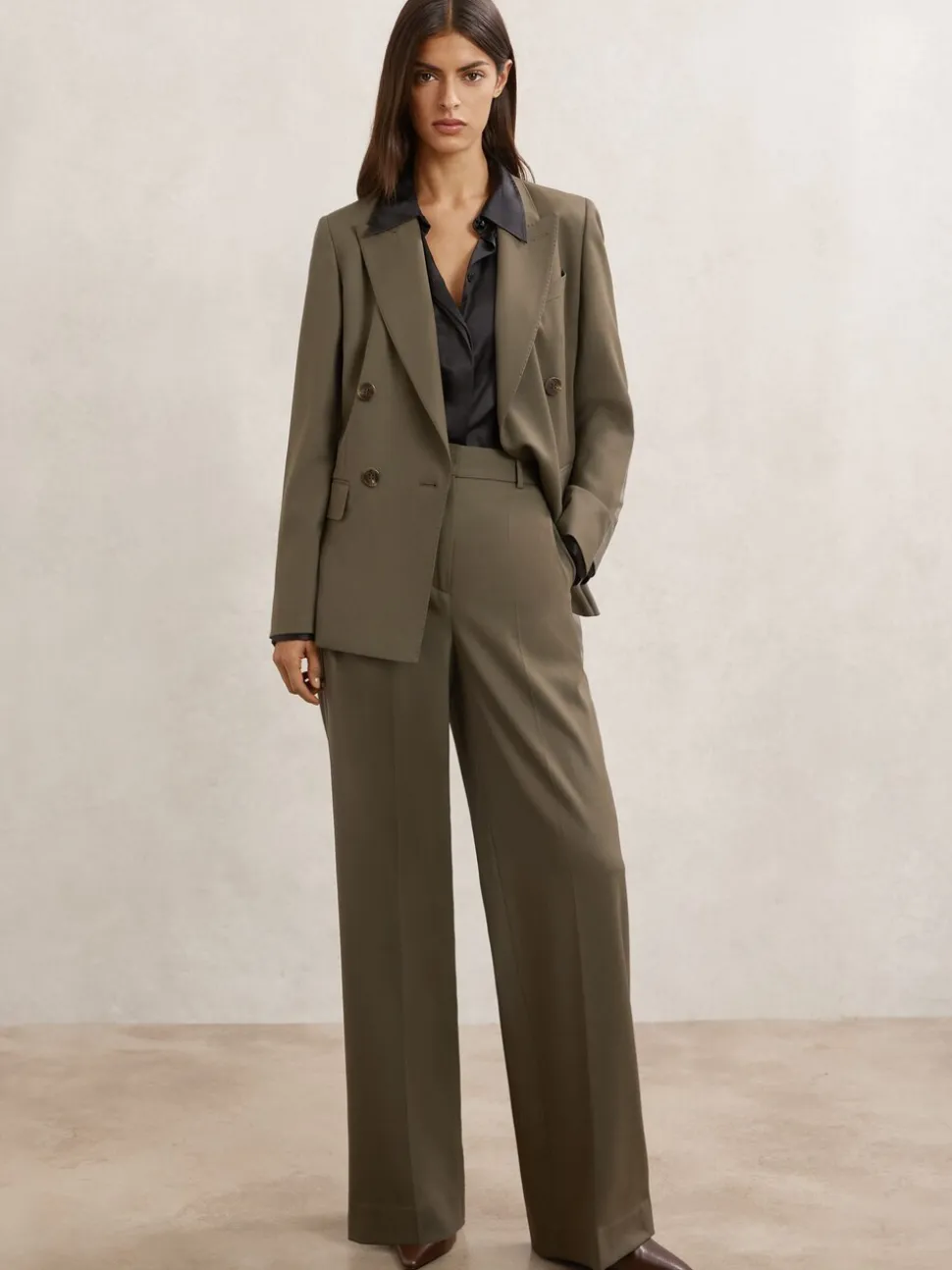 Reiss Green Solene Wool-Blend Double-Breasted Suit Blazer