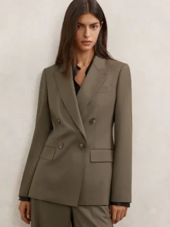 Reiss Green Solene Wool-Blend Double-Breasted Suit Blazer