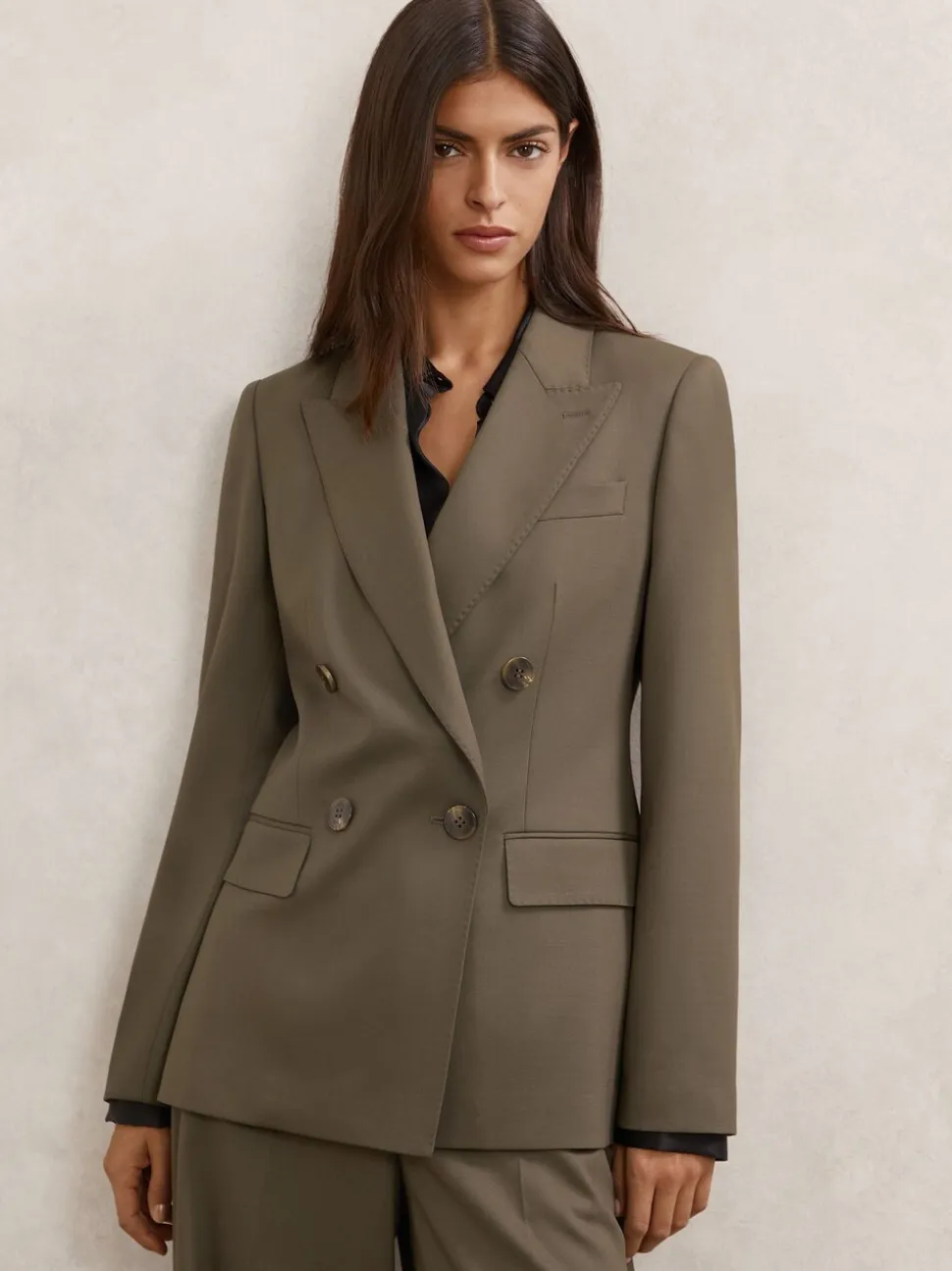 Reiss Green Solene Wool-Blend Double-Breasted Suit Blazer