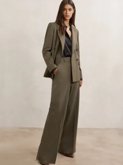 Reiss Green Solene Wool-Blend Wide-Leg Suit Trousers