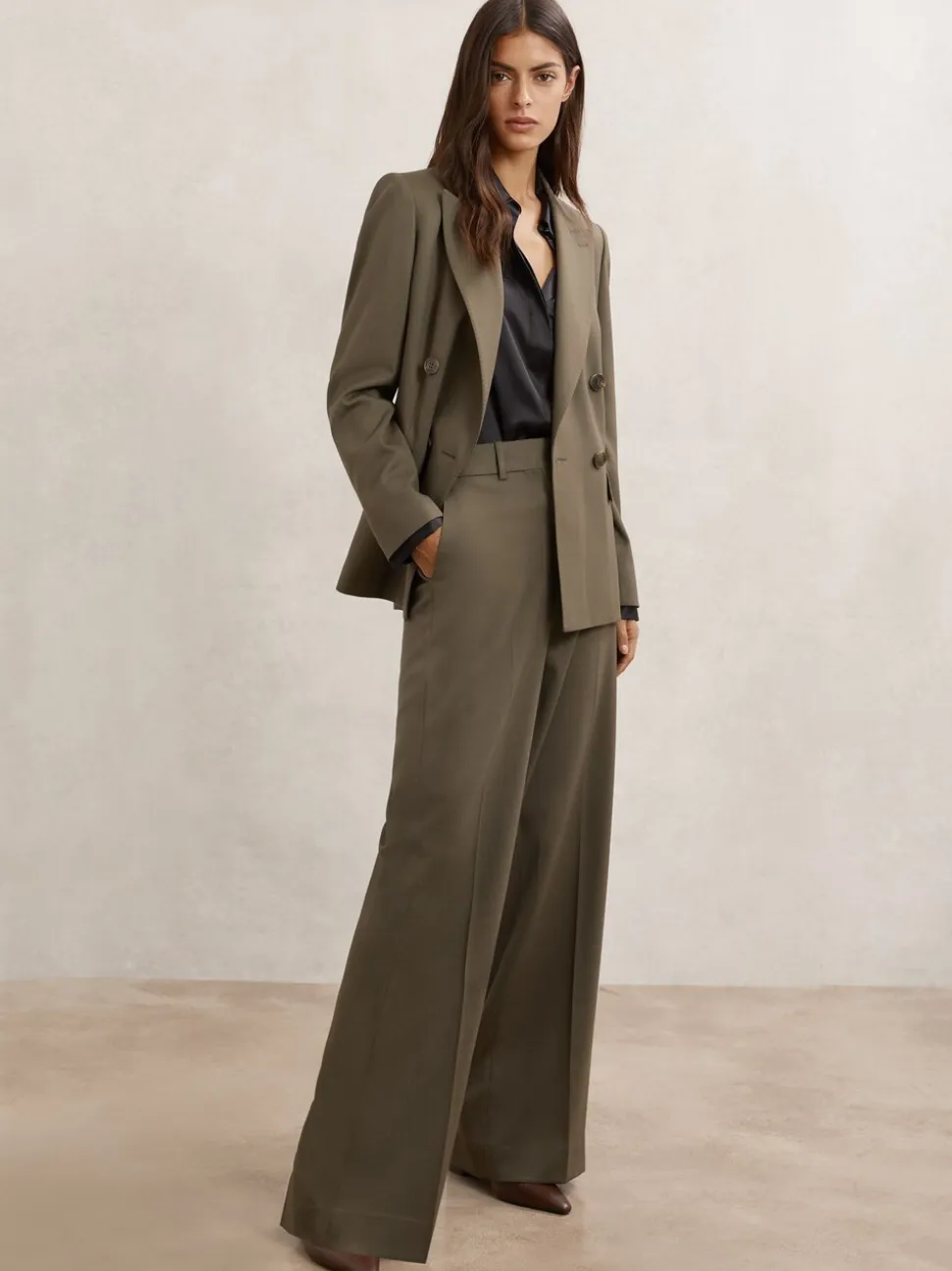Reiss Green Solene Wool-Blend Wide-Leg Suit Trousers