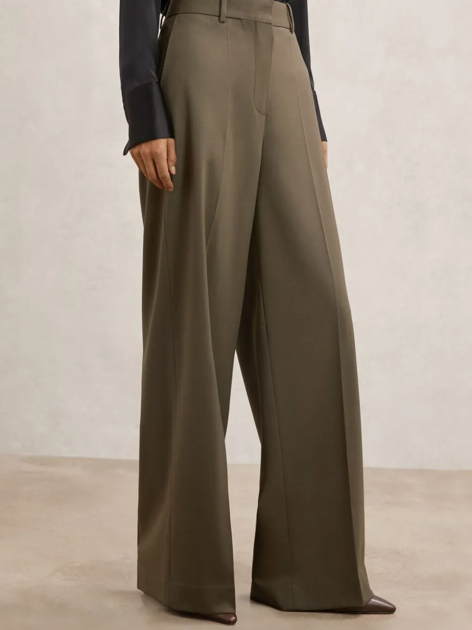 Reiss Green Solene Wool-Blend Wide-Leg Suit Trousers