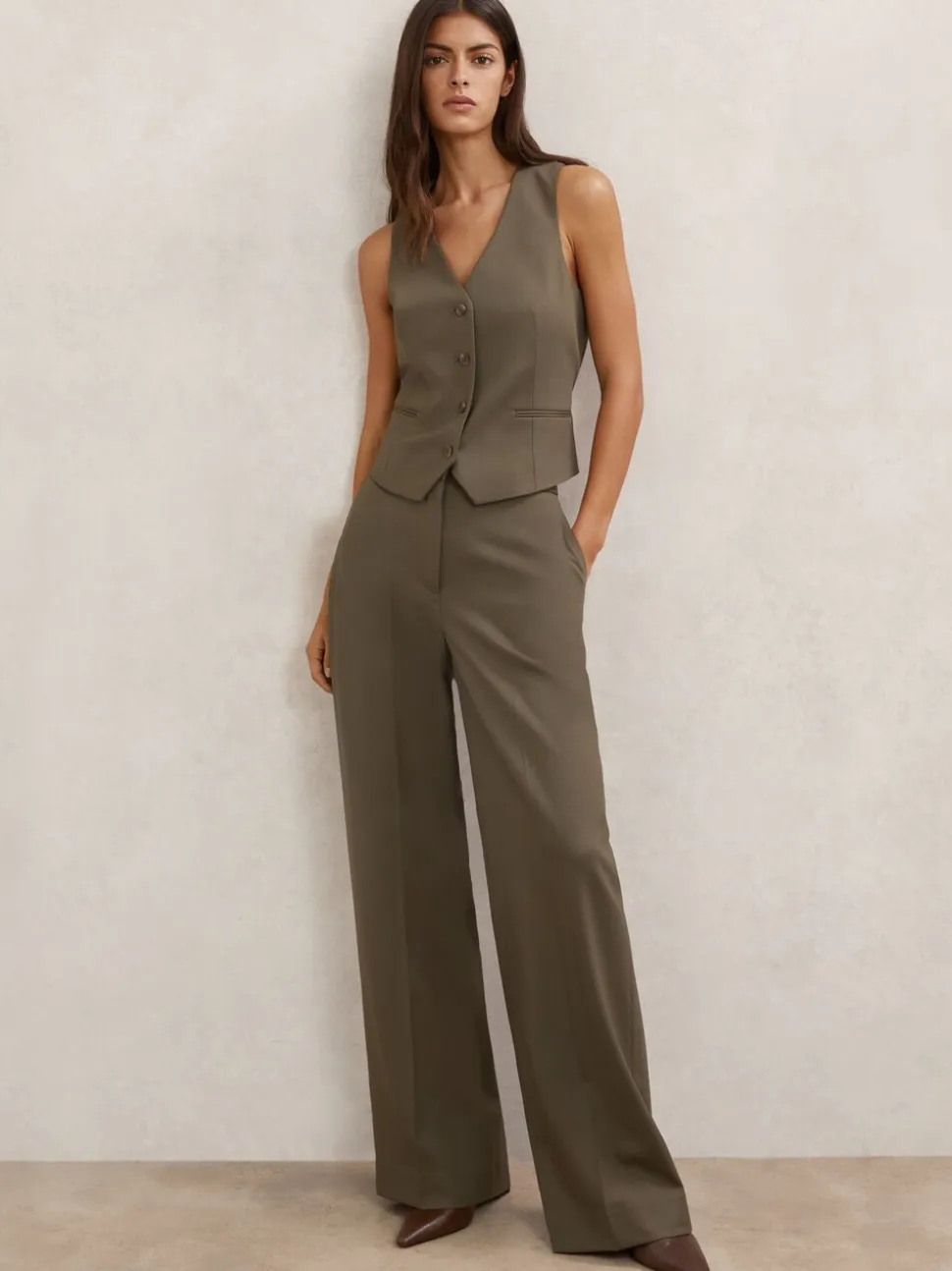 Reiss Green Solene Wool-Blend Wide-Leg Suit Trousers