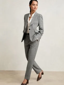 Reiss Grey Brooklyn Check Slim-Fit Suit Trousers