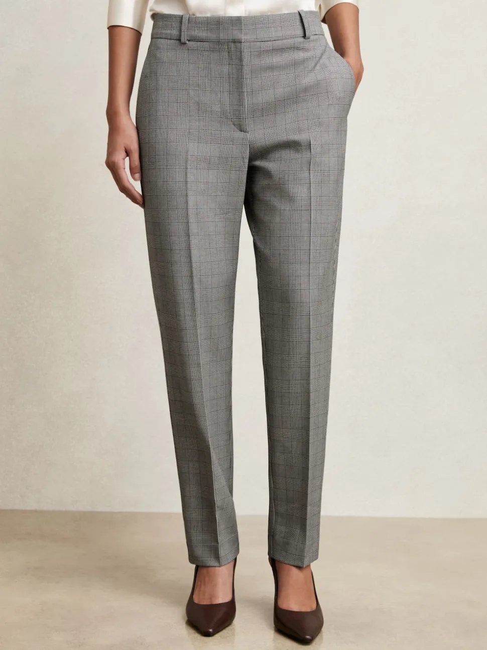 Reiss Grey Brooklyn Check Slim-Fit Suit Trousers