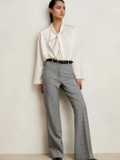Reiss Grey Brooklyn Check Flared Suit Trousers