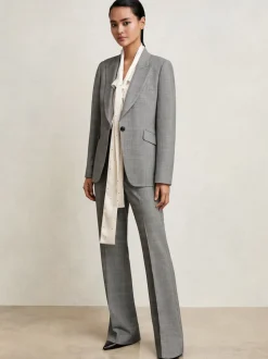 Reiss Grey Brooklyn Check Flared Suit Trousers