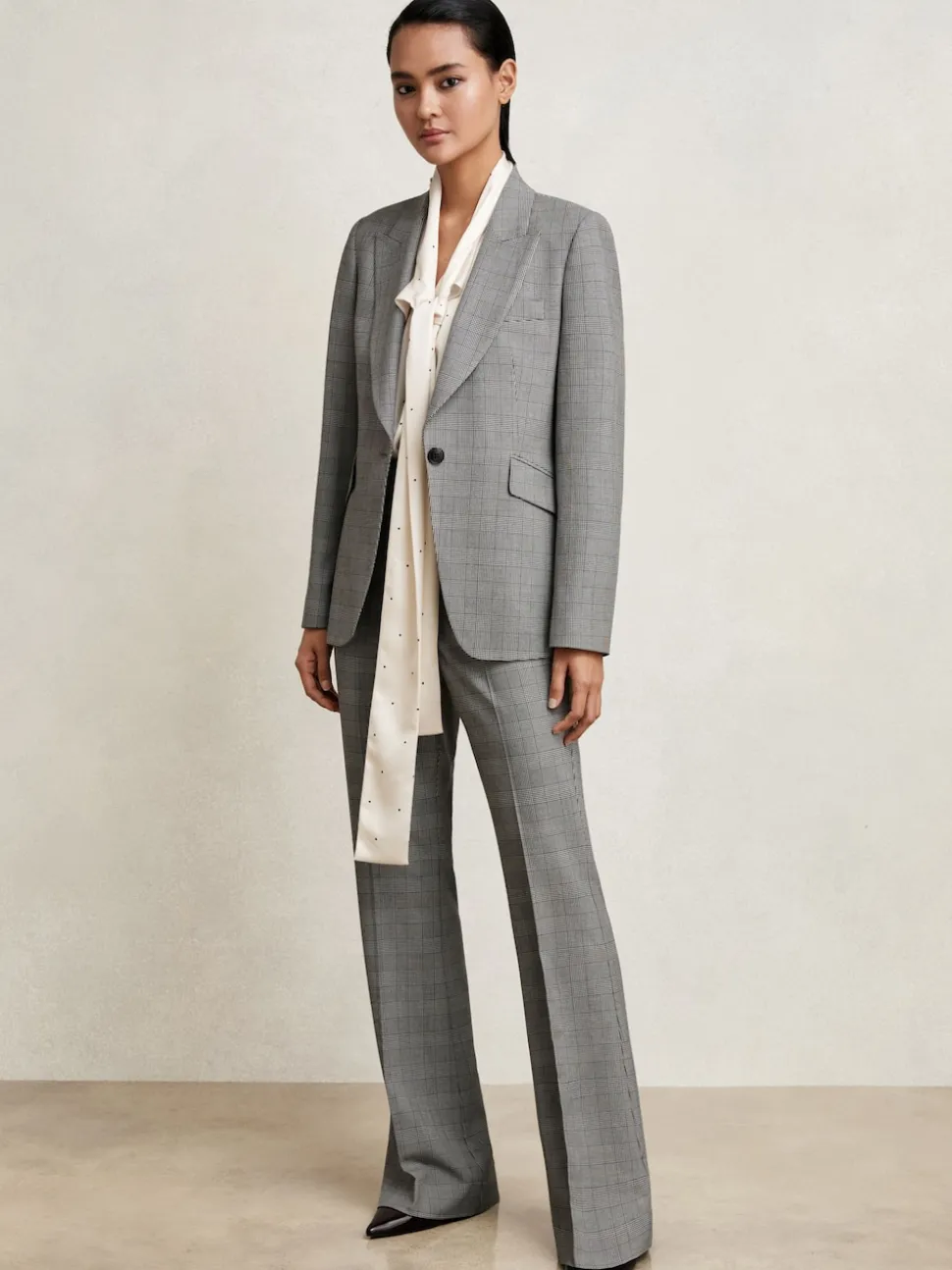 Reiss Grey Brooklyn Check Flared Suit Trousers