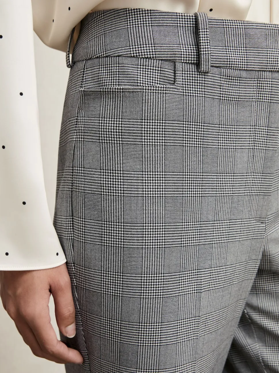 Reiss Grey Brooklyn Check Flared Suit Trousers