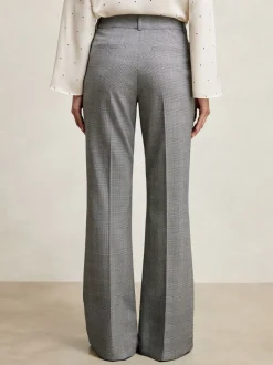 Reiss Grey Brooklyn Check Flared Suit Trousers