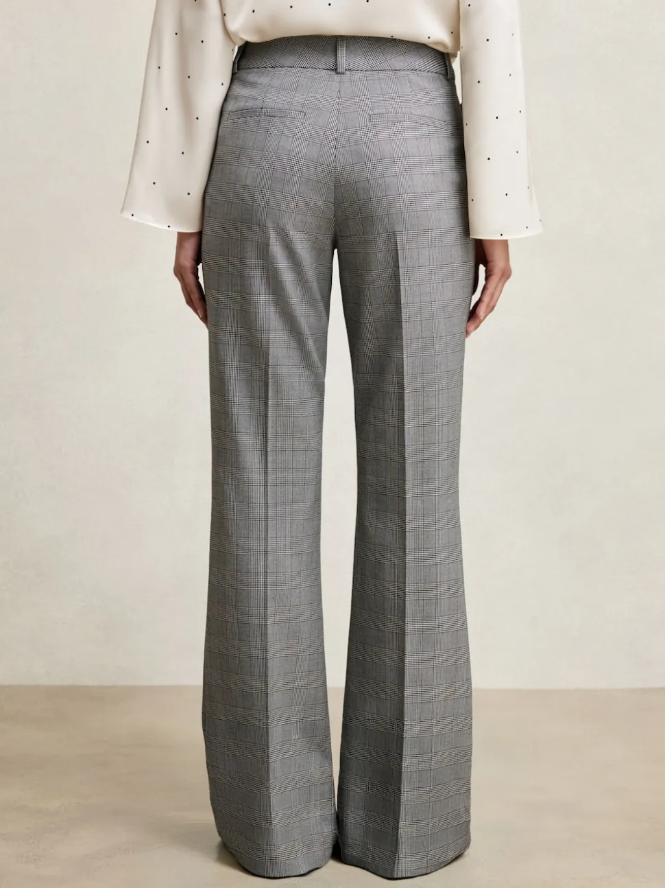 Reiss Grey Brooklyn Check Flared Suit Trousers