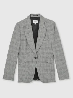 Reiss Grey Brooklyn Single-Breasted Check Suit Blazer