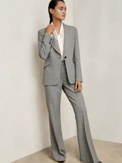 Reiss Grey Brooklyn Single-Breasted Check Suit Blazer