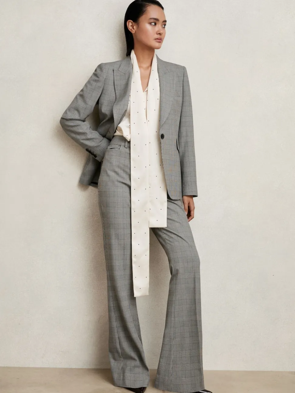 Reiss Grey Brooklyn Single-Breasted Check Suit Blazer