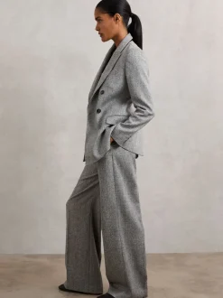 Reiss Grey Darlton Double-Breasted Textured Suit Blazer