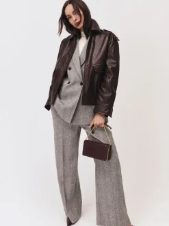 Reiss Grey Darlton Wide-Leg Textured Suit Trousers