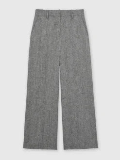 Reiss Grey Darlton Wide-Leg Textured Suit Trousers