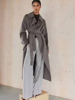 Reiss Grey Darlton Wide-Leg Textured Suit Trousers