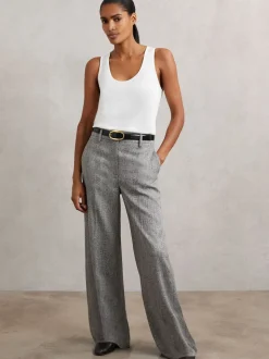 Reiss Grey Darlton Wide-Leg Textured Suit Trousers