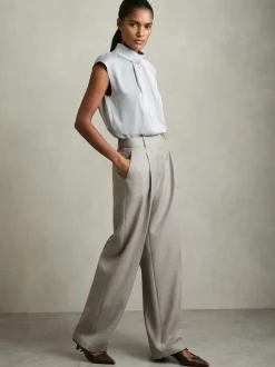 Reiss Grey Harper Wool-Blend Wide-Leg Suit Trousers