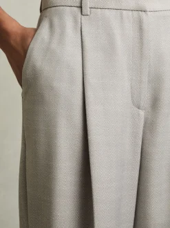 Reiss Grey Harper Wool-Blend Wide-Leg Suit Trousers