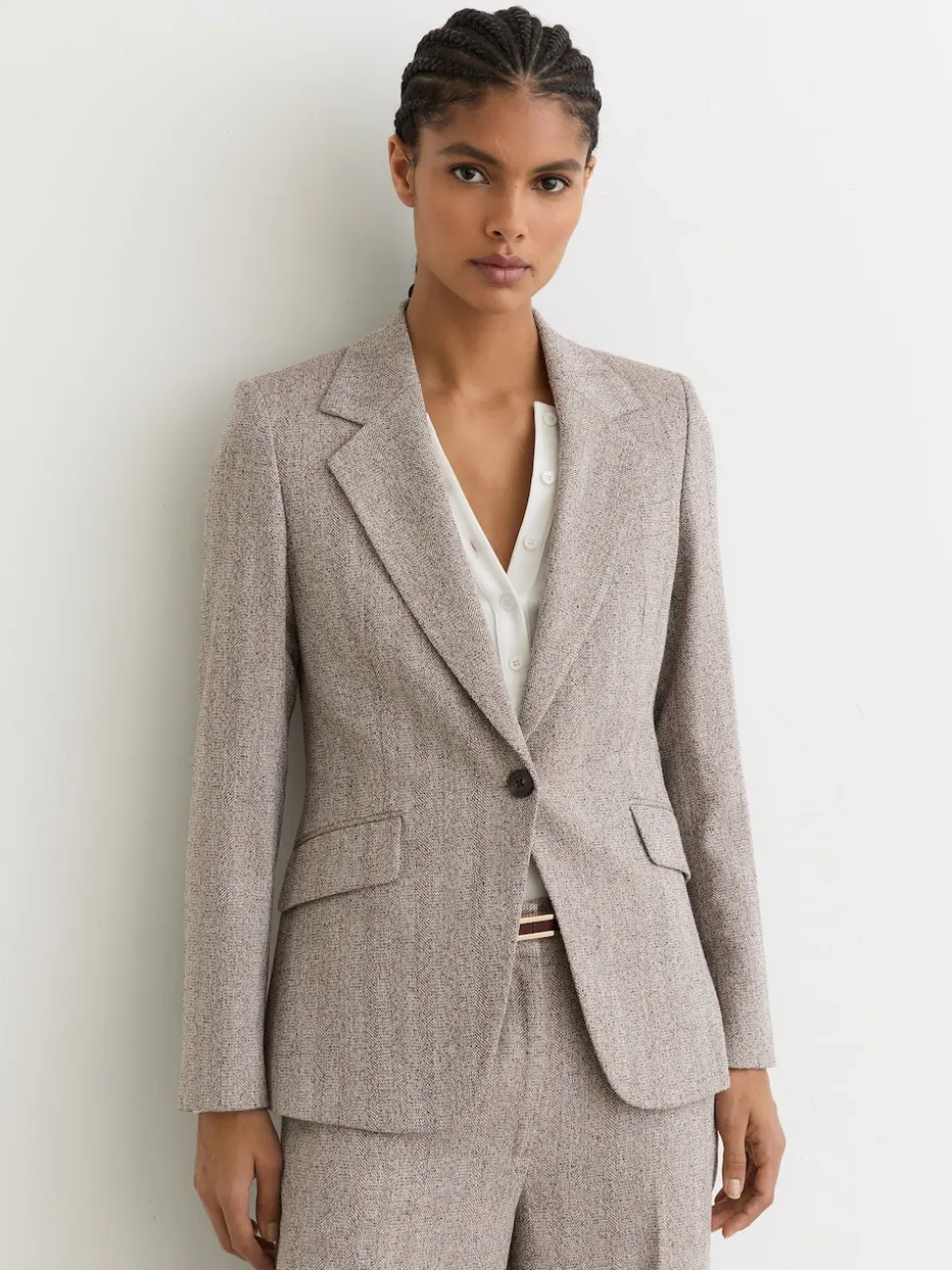 Reiss Grey Isla Single-Breasted Textured Blazer