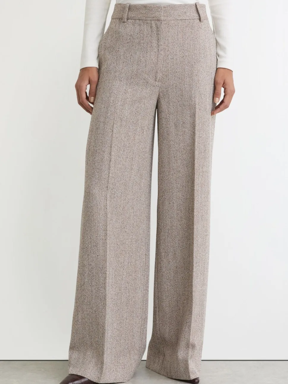 Reiss Grey Isla Wide-Leg Textured Tailored Trousers