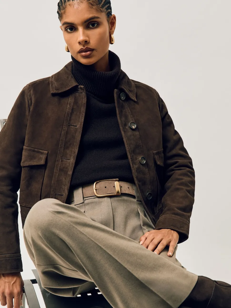 Reiss Grey Iyla Suede Half Keeper Belt