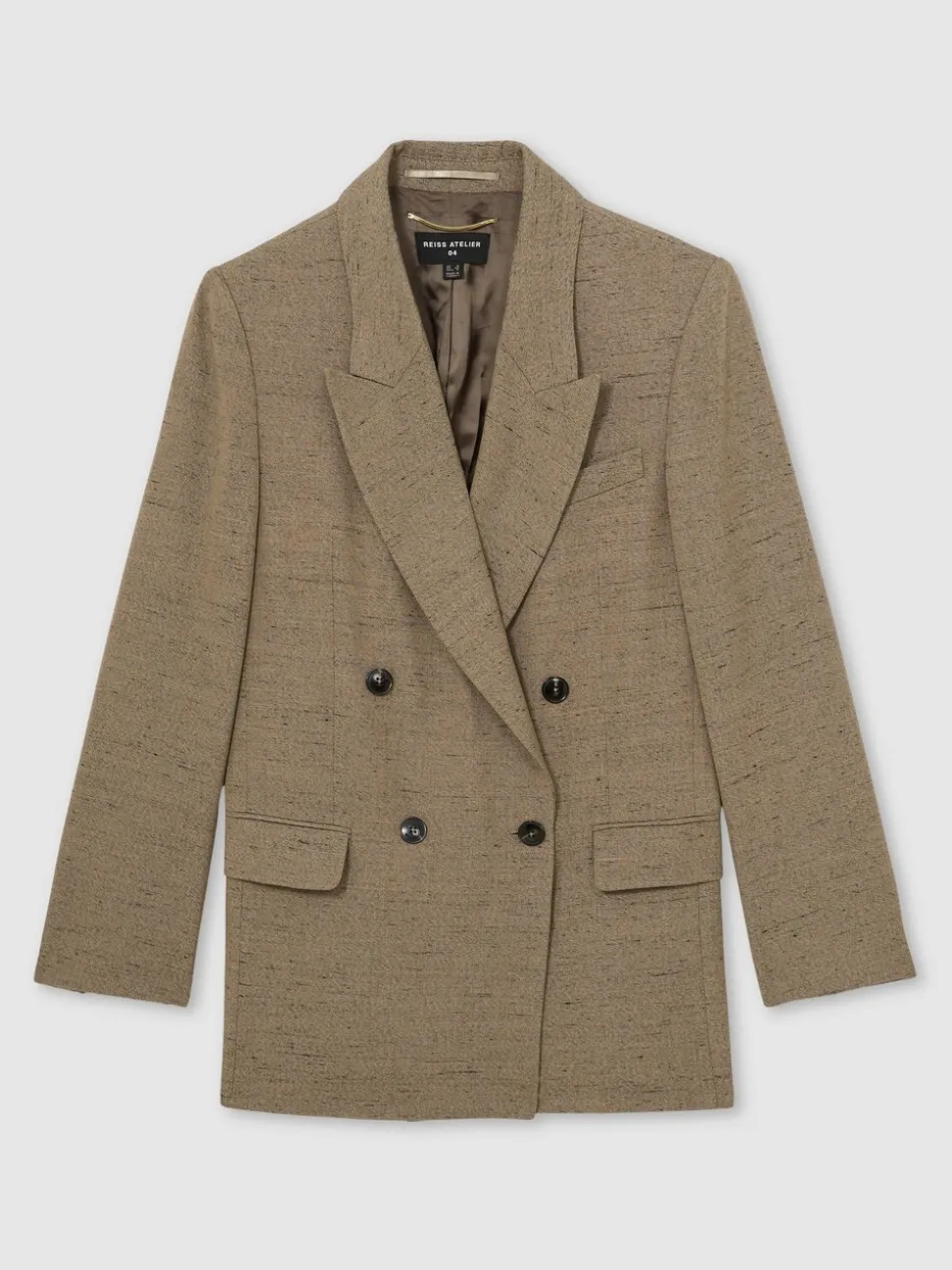 Reiss Grey Lina Atelier Double-Breasted Suit Jacket With Linen