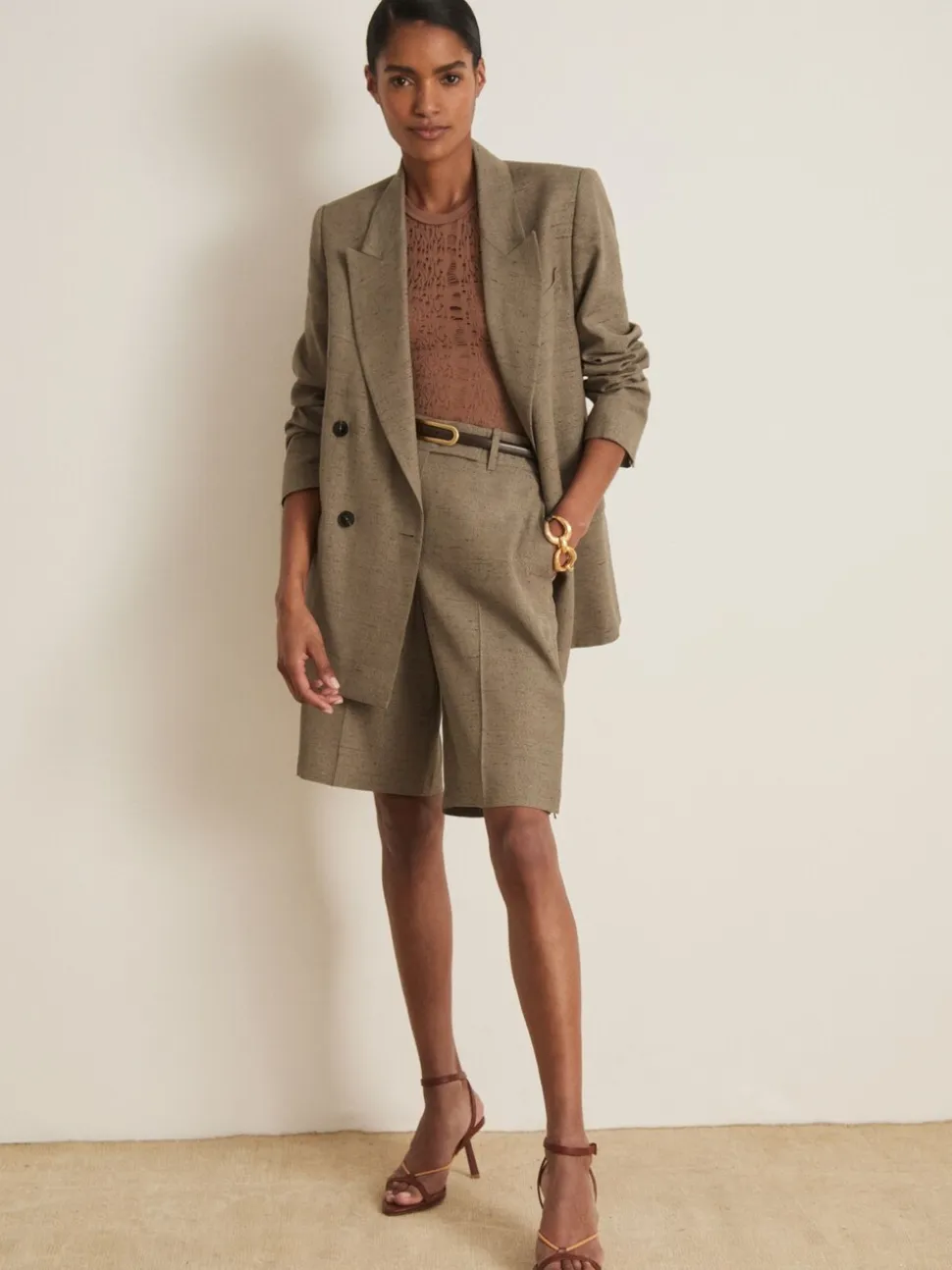 Reiss Grey Lina Atelier Double-Breasted Suit Jacket With Linen
