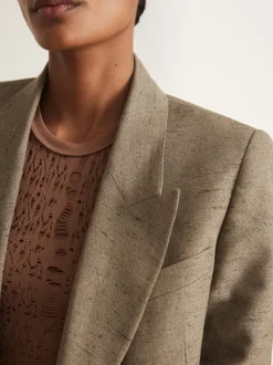 Reiss Grey Lina Atelier Double-Breasted Suit Jacket With Linen