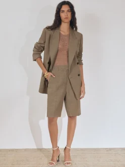 Reiss Grey Lina Atelier Side-Zip Tailored Shorts With Linen