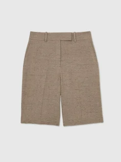 Reiss Grey Lina Atelier Side-Zip Tailored Shorts With Linen