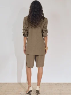Reiss Grey Lina Atelier Side-Zip Tailored Shorts With Linen