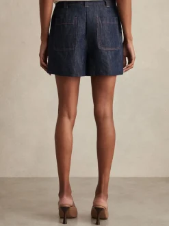 Reiss Indigo Ashby Linen Shorts