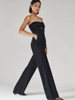 Reiss Indigo Blue Tylie Strapless Wide Leg Denim Jumpsuit