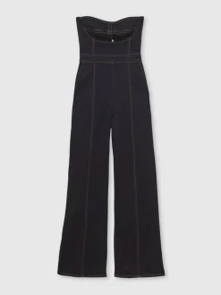 Reiss Indigo Blue Tylie Strapless Wide Leg Denim Jumpsuit