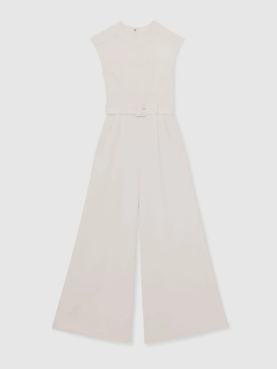 Reiss Ivory Alba Sheer-Panel Wide-Leg Belted Jumpsuit