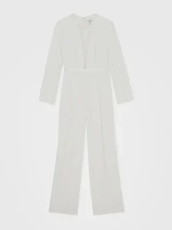 Reiss Ivory Evora Plunge-Neck Split-Sleeve Jumpsuit