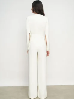 Reiss Ivory Evora Plunge-Neck Split-Sleeve Jumpsuit