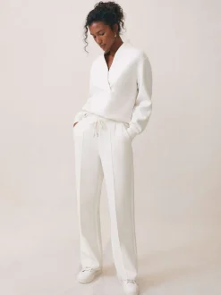 Reiss Ivory Jemma Premium Interlock Wide-Leg Joggers