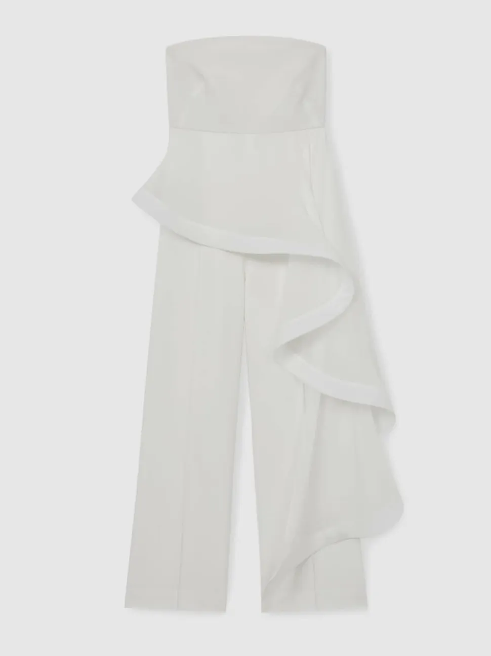 Reiss Ivory Rhiannon Silk Ruffle Bandeau Wide-Leg Jumpsuit