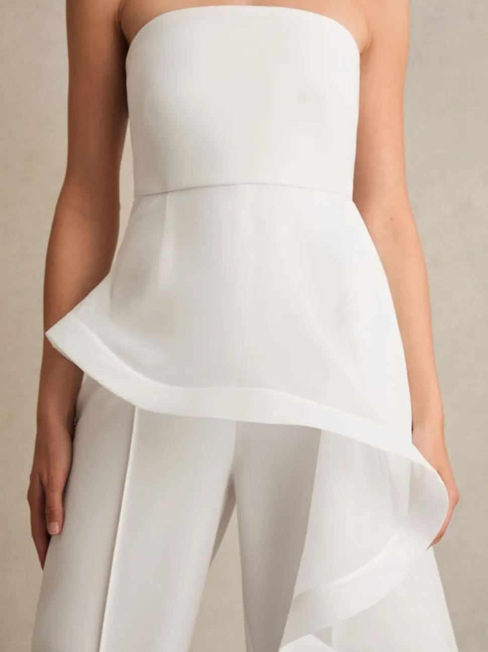Reiss Ivory Rhiannon Silk Ruffle Bandeau Wide-Leg Jumpsuit